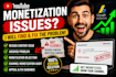 find and fix youtube monetization issues reused content adsense issues