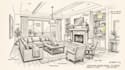 draw living room interior sketch, illustration