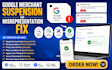 fix google merchant center suspension, misrepresentation and feed errors