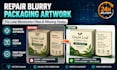 repair blurry low resolution packaging artwork and fix missing fonts