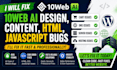 fix 10web ai design content html javascript bugs cart dns server hosting issues