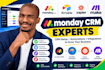 setup monday CRM monday automation airtable database zapier integration make com