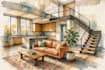 render architecture and interior concept in watercolor