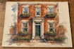 hand draw architectural with watercolor handmade