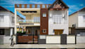 reconstruct 3d mid century villa,concrete facade,home elevation,balcony design