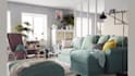 create a complete ikea interiors design with 3d renders and shopping list