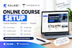 setup kajabi thinkific online course website, course upload and sales funnel