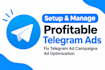 setup and manage profitable telegram ads, fix telegram ad campaigns, ad optimize