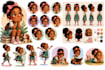 create childrens book character expression sheet and pose sheet