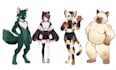 draw furry pngtuber, vtuber model, fursona reference sheet, hybrid oc