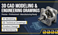 create 2d cad technical drawing, mechanical engineering drawing, and drafting