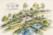 draw landscape architecture art in watercolor style