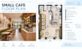 design small cafe layout, cafe floor plan with seating and space planning