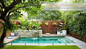 create realistic 3d backyard landscape design with garden, patio and pool