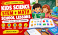 illustrate kids science books, stem, math, school lessons and learning