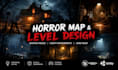 design a horror map, haunted house, creepy environment and level with lighting