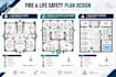 design fire emergency evacuation plan, map and safety diagram