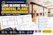 design load bearing wall removal plans, beam sizing and calculations