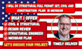 do structural full permit set, civil and construction plan in michigan