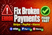 fix broken stripe paypal klarna or any payment gateway issues