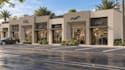 render 3d strip mall concept, shop front design,commercial complex cgi rendering