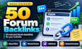 create 50 relevant forum backlinks for SEO