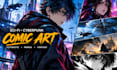 create sci fi comic, cyberpunk manga, futuristic art and fantasy comic