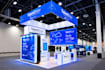 do 3d trade show lighting booth design with reception counter
