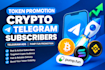 token promotion, crypto telegram subscribers, telegram ads pump fun promotion