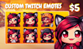 draw custom chibi emotes, twitch emotes, animated emotes, vtuber emotes