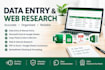 do accurate data entry, excel, copy and paste, web research, and PDF conversion