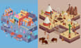 design isometric pixel game art, pixel art scenes, 2d pixel environment design
