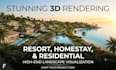 render 3d master plan and flycam view for resort homestay landscape design