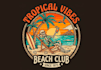 create retro tropical skeleton beach emblem vector logo