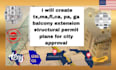 create tx,ma,fl,ca, balcony extension structural permit plans for city approval