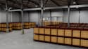 3d industrial warehouse,interior factory,concrete floor,storage facility render