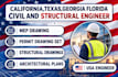 review and revise civil and structural engineering drawing plans set for permit