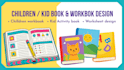 educational kid activity workbook worksheet, children illustration book cover