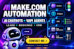 setup vapi ai agent, manychat, chatfuel, uchat, tidio with make com automation