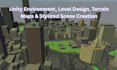 create stunning unity environment, level design, terrain map, 3d stylized scene