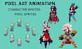 do pixel art animation, pixel art sprite sheet, pixel character for game assets