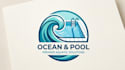 create a unique ocean wave and swimming pool logo