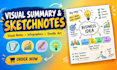 create visual summary, sketchnote, visual notes, business infographic and doodle