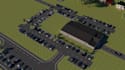 3d warehouse complex render, commercial site plan, industrial parking layout cgi