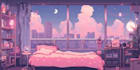 create 2d pixel art scene, animated vtuber background and lofi animation
