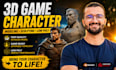 do 3d game character, 3d character modeling, 3d sculpting and low poly 3d model
