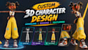 create custom 3d character design modeling rigging and texturing