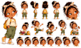 design childrens book character turnaround, pose and expression sheets
