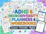 design adhd planners, autism worksheets, workbooks