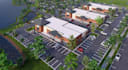 render mixed use plaza from pdf plan, strip mall complex layout, retail unit cgi